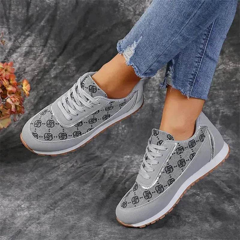 Flower Print Lace-up Sneakers Casual Fashion Lightweight Breathable Walking Running Sports Shoes Women Flats - EX-STOCK Canada