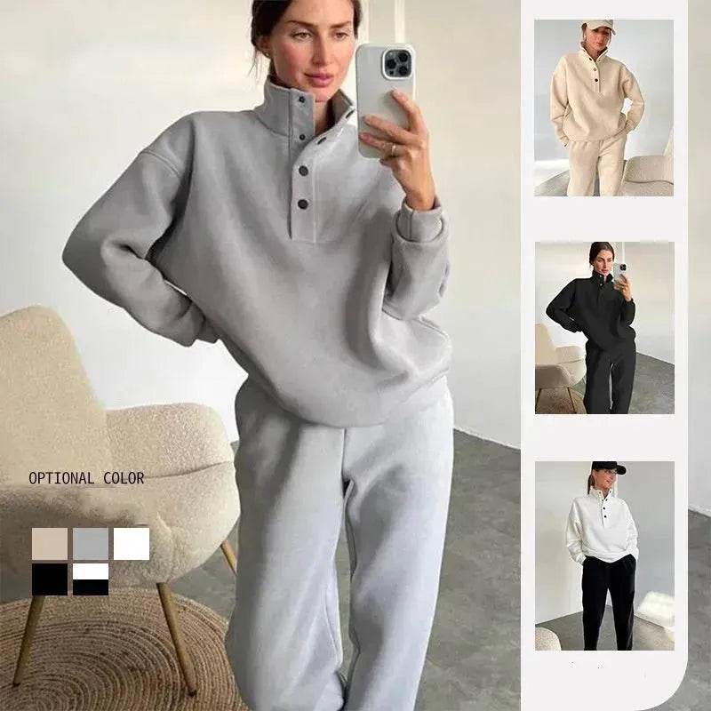 Oversized Solid Casual Pullovers Long Pant Set Warm Hoodie New Tracksuit Suit Fashion Pant Sets Sets For Women 2 Pieces joggers for women - EX-STOCK Canada