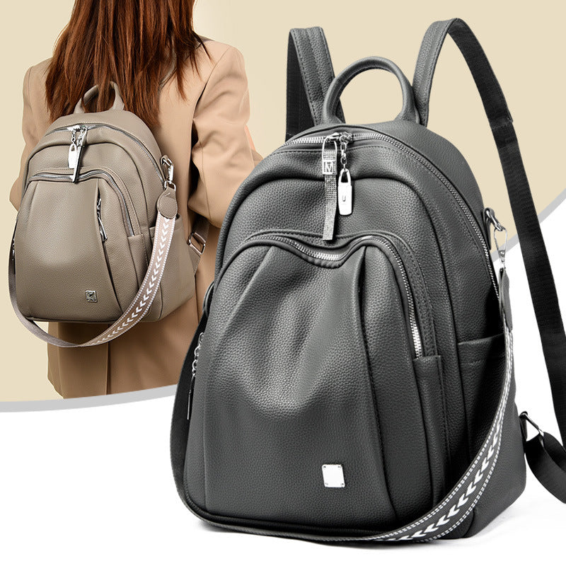Large Capacity Soft Leather Student Backpack Trendy Travel Bag EX-STOCK