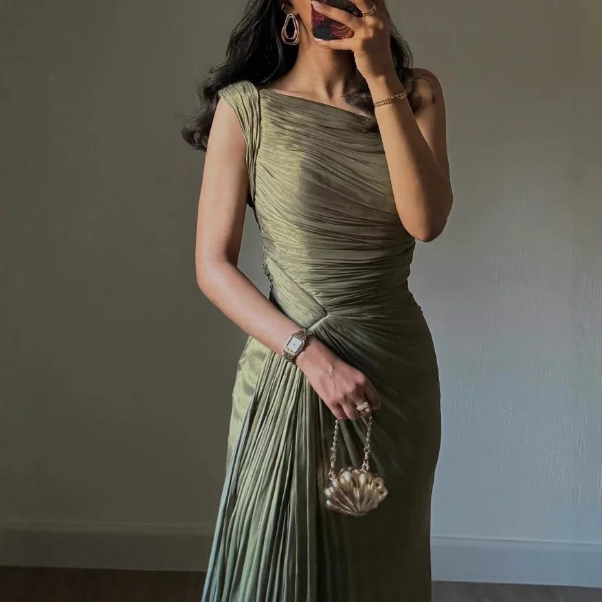 European And American Middle East Pleated Ribbon Shiny Evening Dress EX-STOCK Canada