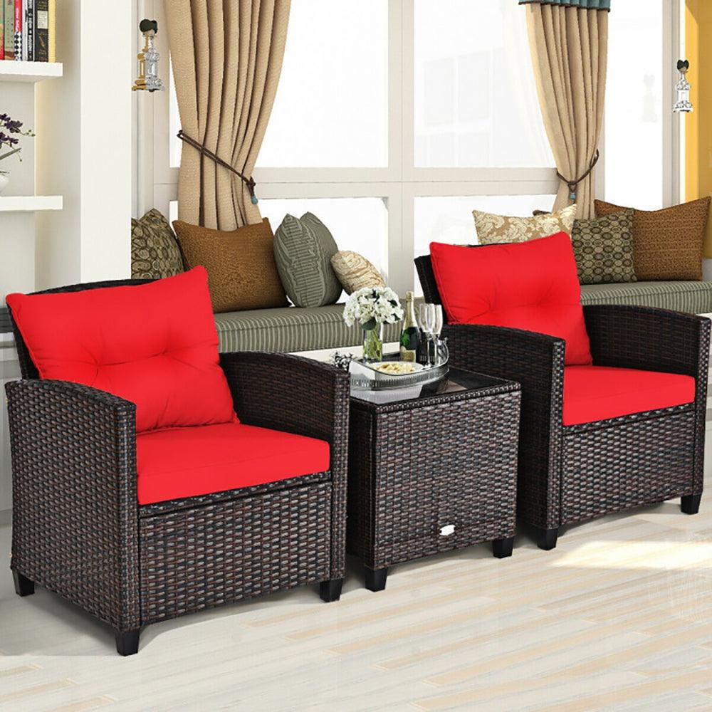 Set di Mobili da Patio in Rattan a 3 Pezzi con Cuscino LavabileEX-STOCK Canada