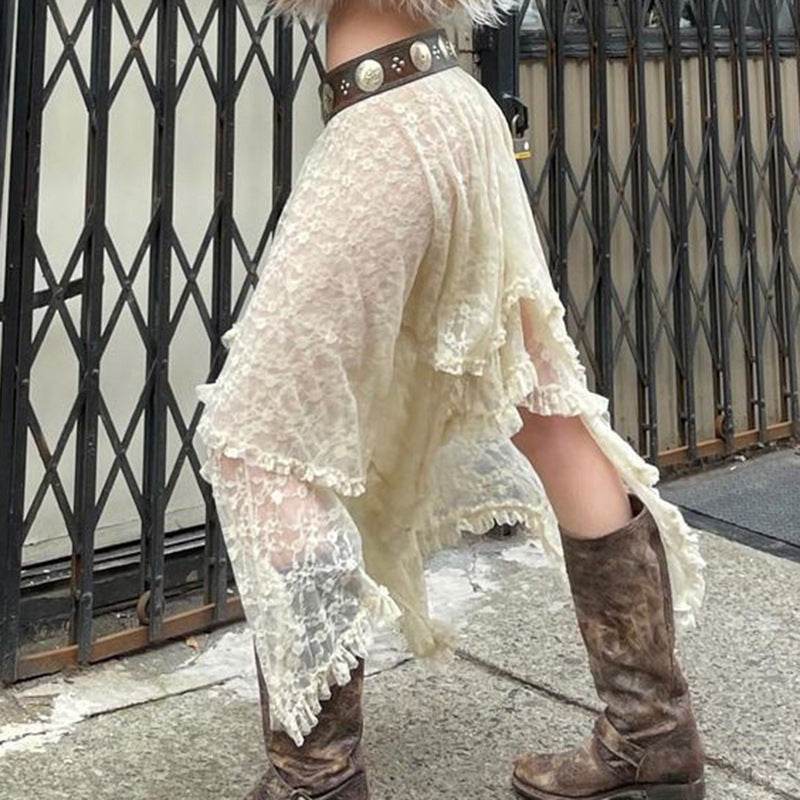Fashionable Retro Trendy Irregular Midi Lace Skirt - EX-STOCK Canada