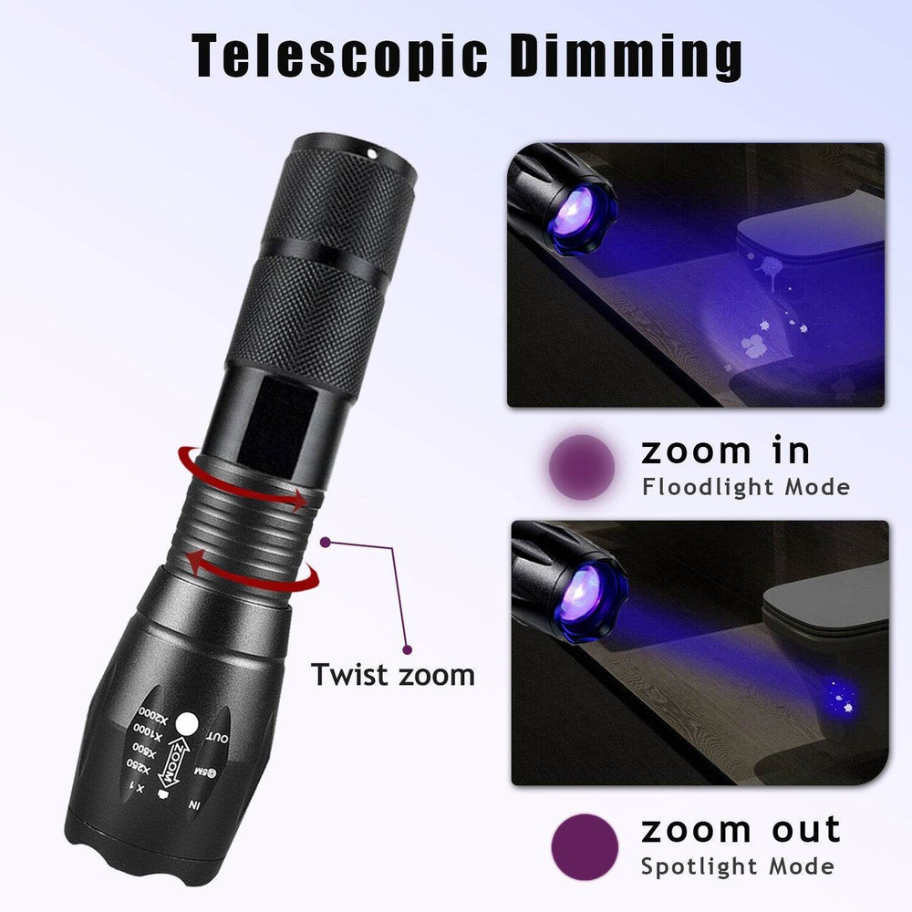UV Torch Ultra Violet Flashlight Zoomable Blacklight Lamp LED Super Bright 250000lm 2 In 1 395nm Mini Pocket Inspection Light 2 Pack - EX-STOCK Canada