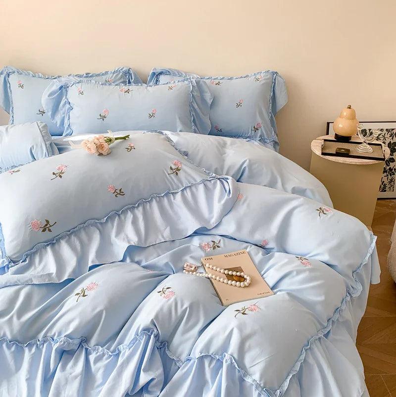 Embroidered Wide Edge Floral Duvet Cover Fitted Sheet EX-STOCK Canada