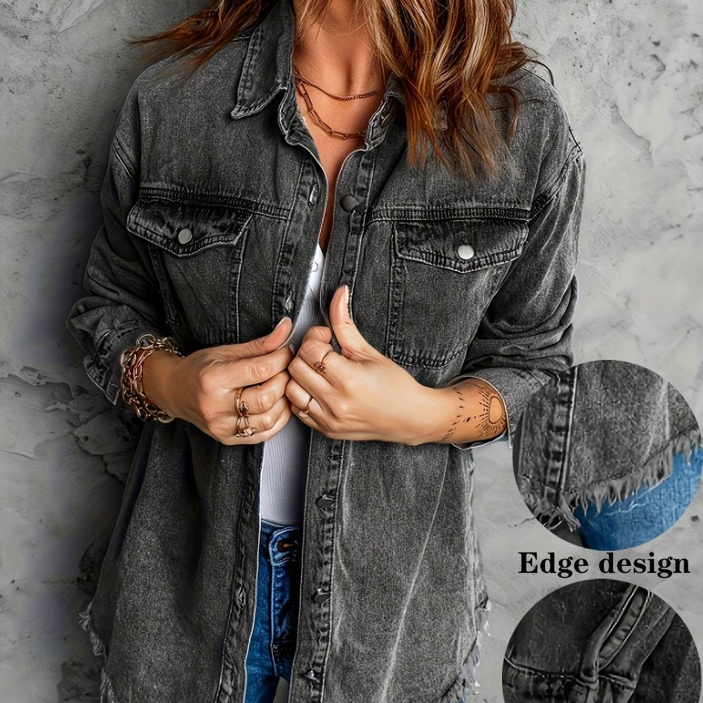European And American Style Women Retro Washed Denim Jacket Casual With Hem EX-STOCK Canada