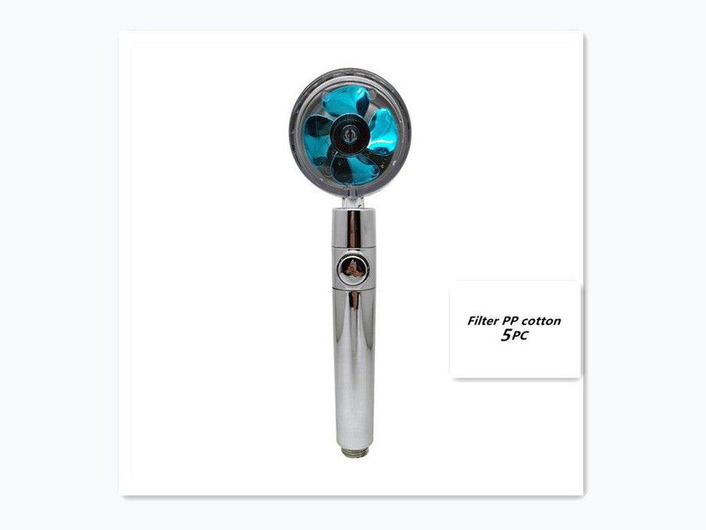 Propeller Driven Shower Head With Stop Button And Cotton Filter Turbocharged High Pressure Handheld Shower Nozzle - EX-STOCK Canada