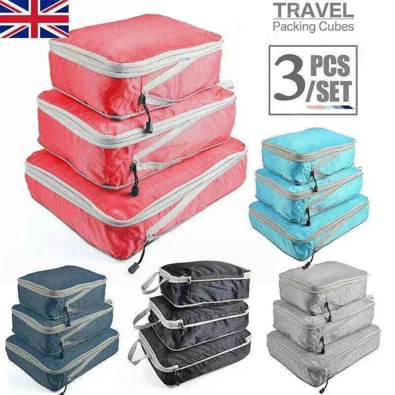 3Pcs Comp. Packing Cubes Expandable Travel Bags Organizer - Random Color - EX-STOCK Canada