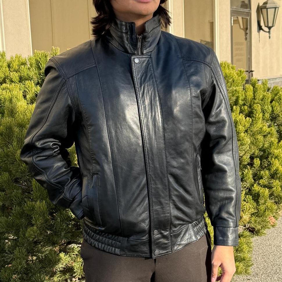 Veste bombardier en cuir pour hommes BOL à double poche