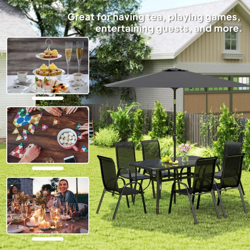 8 Pieces Patio Furniture Set With 9Ft Patio Umbrella, Outdoor Dining Table And Chairs, Black EX-STOCK Canada