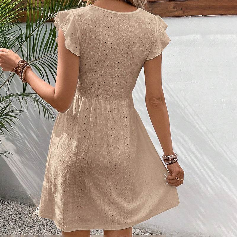 Women's V Neck Lace Mini Dresses Casual Summer Ruffle Sleeve Crochet Sundresses - EX-STOCK Canada