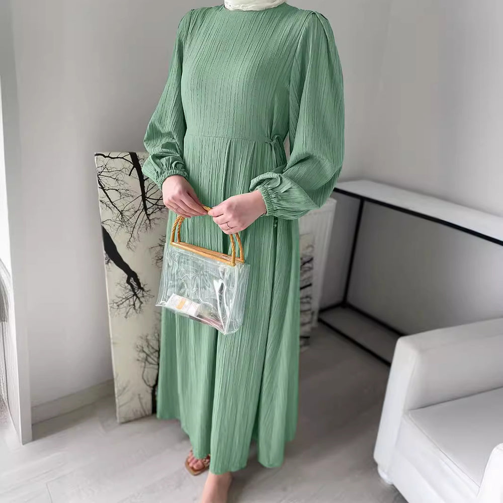Muslim Round Neck Lantern Sleeve Robe Elegant And Comfortable Dress - EX-STOCK Canada