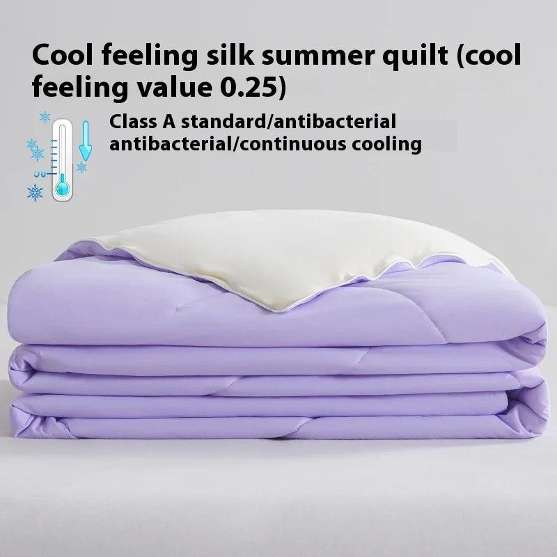 Pure Color Cool Silk Summer Blanket Airable Cover Single Double Summer Ice Cream Ice Silk Summer Quilt Machine Washable Thin Duvet EX-STOCK Canada