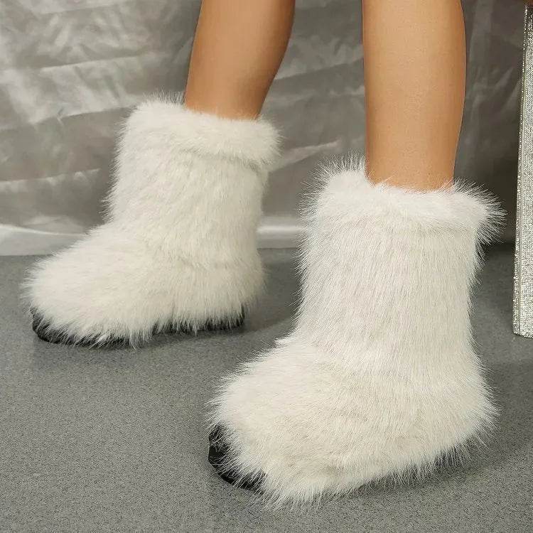 Fashion Long Plush Snow Boots Winter Warm Mid-tube Furry Cotton Shoes For Women Short Boot - EX-STOCK Canada