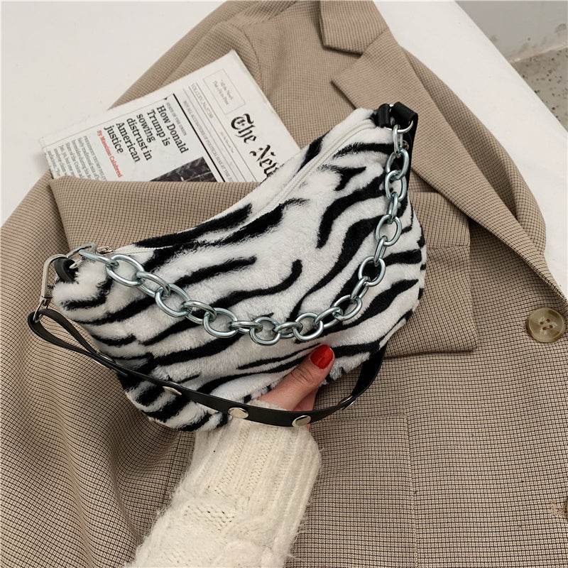 Leopard Pattern Plush Bag Personality Diagonal Women Bag Chain Shoulder Bag - EX-STOCK Canada