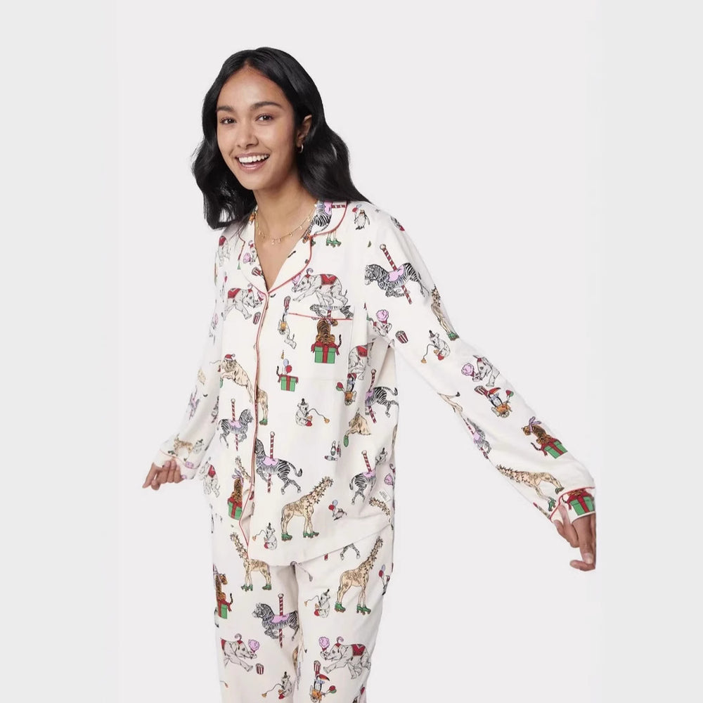 Christmas Printed Long-sleeved Trousers Autumn Ladies Home Leisure Suit EX-STOCK Canada