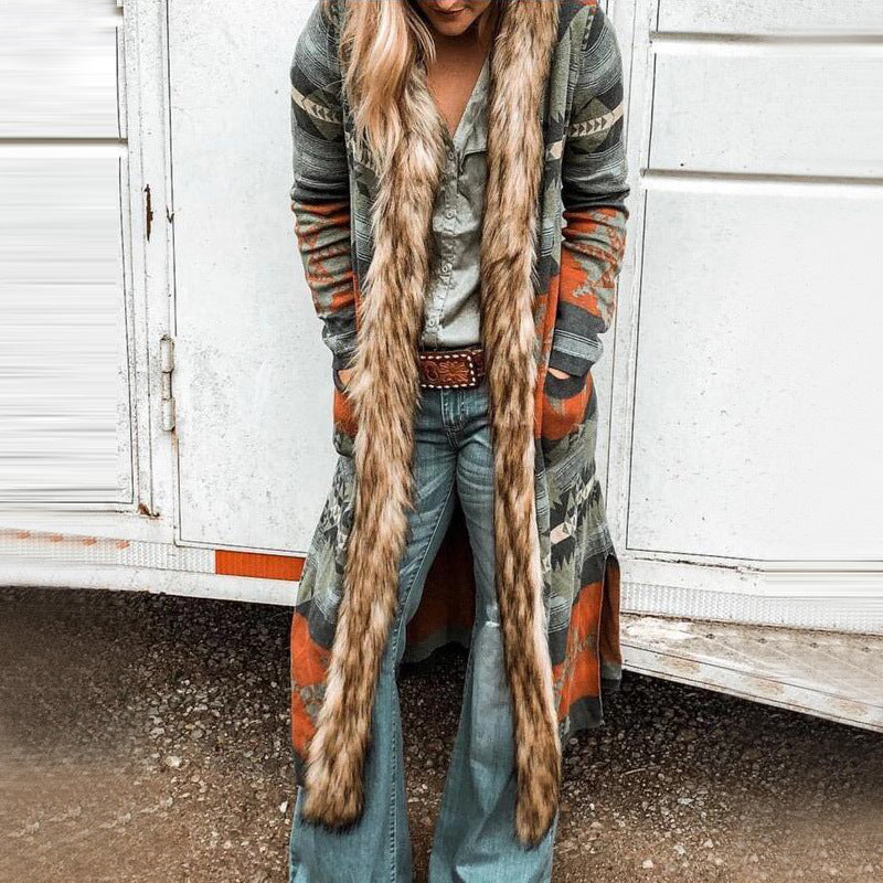 Winter Fur Collar Long Sleeve Printed Coat | EX-STOCK product gallery photo 10