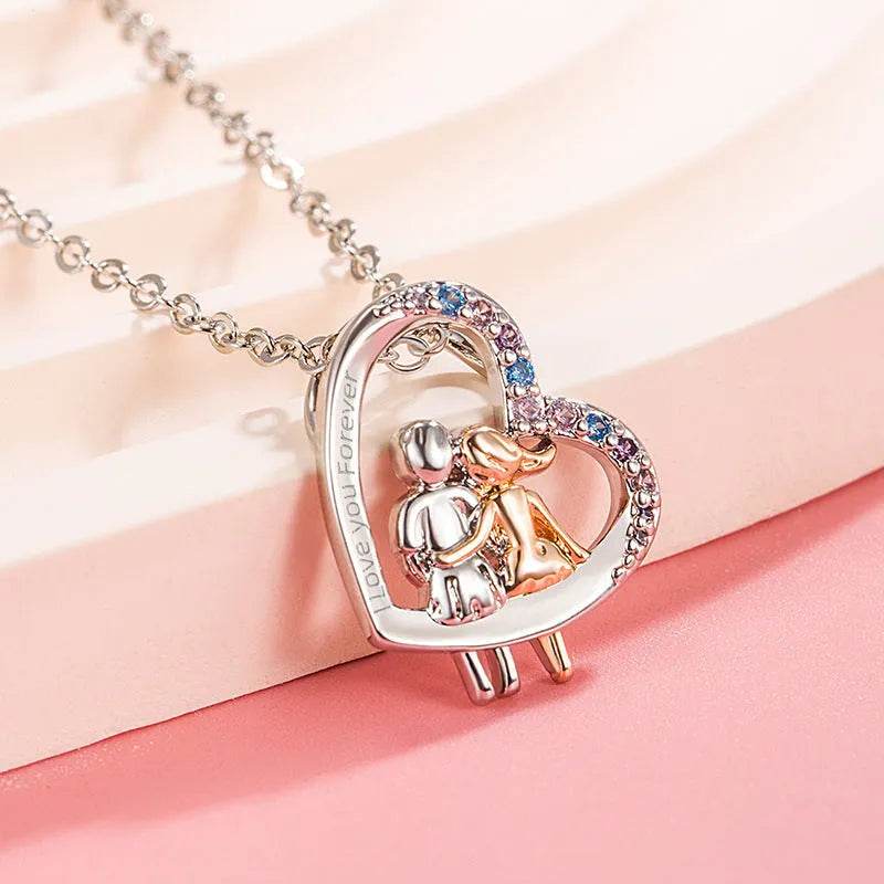 Love Couple Necklace With Colorful Rhinestones Fashion Creative Heart-shaped Necklace For Valentine's Day Gift - EX-STOCK Canada