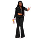 Women 2pcs Velvet Hoodie Wide leg Pant Crop top sweatsuit Athleisure Outfit - EX-STOCK Canada