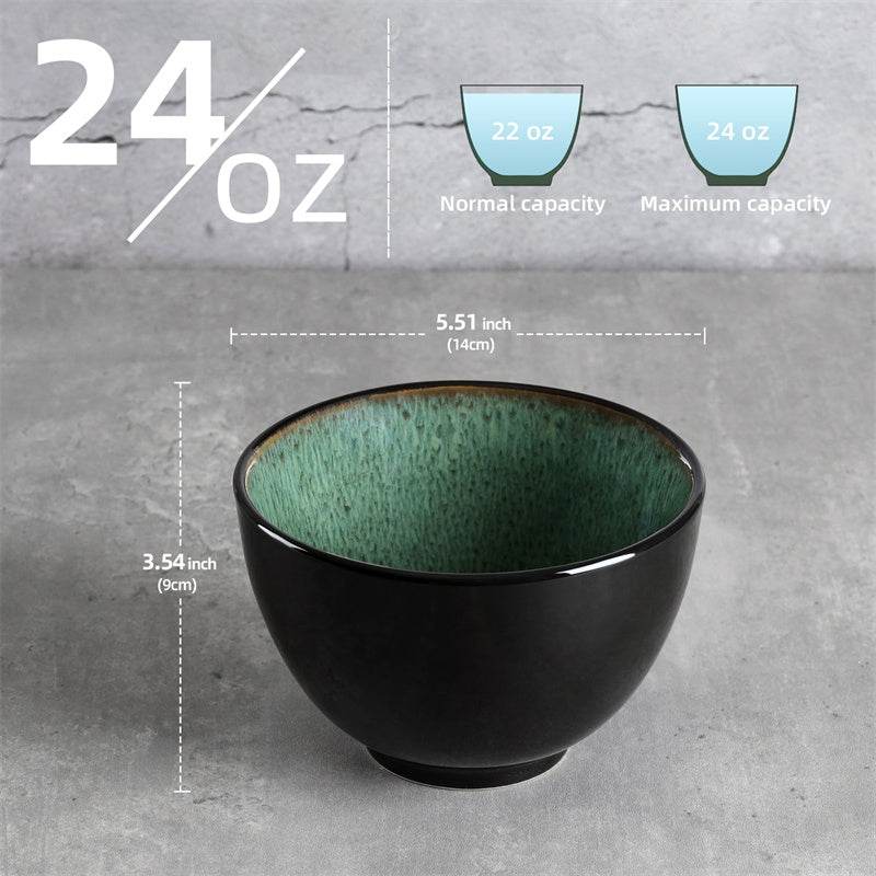 Creative Western Food Kiln Change Peacock Green Bowl Pant 24oz Bowl Set Of 4 For Cereal, Salad, Pasta, Soup, Dessert, Serving Dishwasher, Microwave And Oven - EX-STOCK Canada