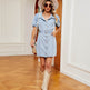 Women's Washed Belt button down Denim jeans mini short sleeve Dress - EX-STOCK Canada