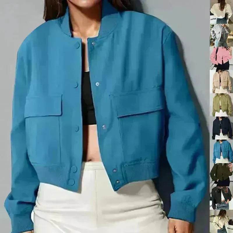 Bouton surdimensionné sur la veste recadrée du haut pour femmes