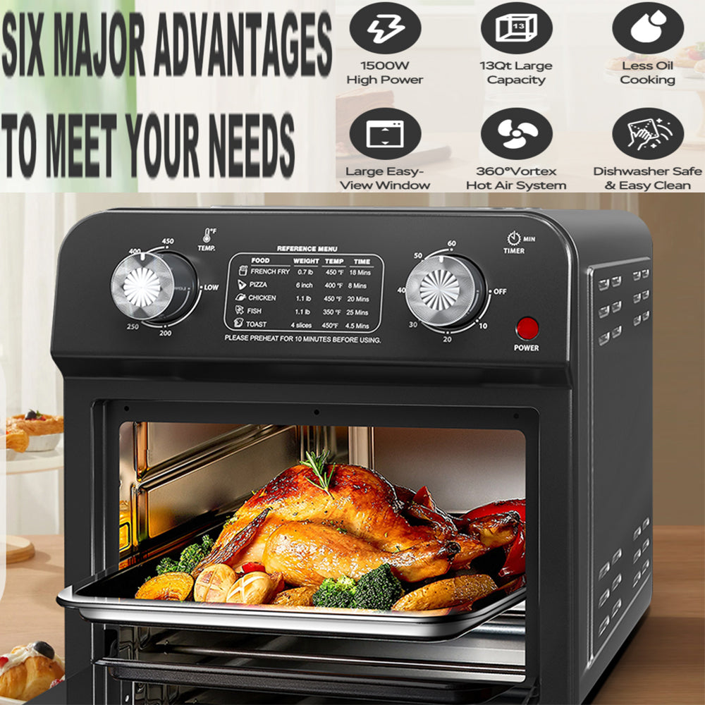 Air Fryer With Dual Knob Control 12.5 Qt , Temperature Range, 60-Min Timer, Presets For French Fries, Pizza, Chicken, Fish, And Toast Healthy Oil-Free Cooking Oven EX-STOCK Canada