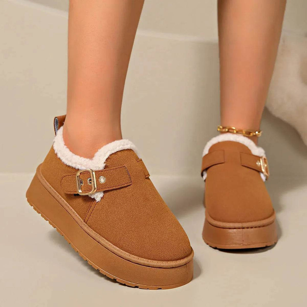 Fashion Round Toe Ankle Boots With Buckle Design Winter Warm Thickened Cotton Shoes Suede Flat Boot For Women - EX-STOCK Canada