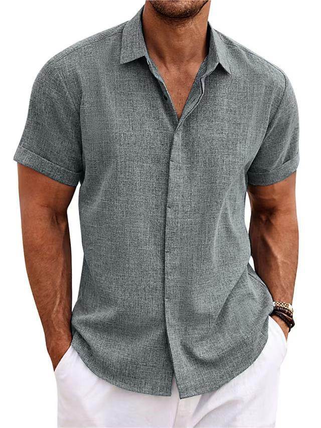 Men's Solid Color Loose Linen Short-sleeved shirt - EX-STOCK Canada