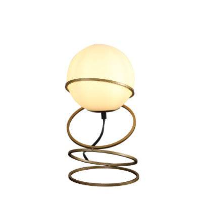 13.5 H Glass Globe Matte Gold Spiral 4 Ring Metal Stand Table Lamp For Living Room, Nightstand Bedside Table Lamp For Bedroom, LED Lamp - EX-STOCK Canada