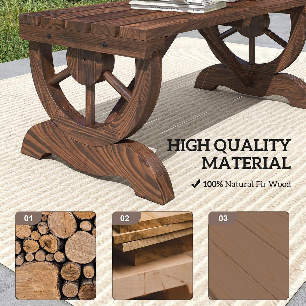 Banc de jardin en bois pour 2 personnes, banc de porche extérieur avec roue de charrette pour jardin arrière, supporte 250 kg, mobilier de patio de style rustique campagnard, marronEX-STOCK Canada