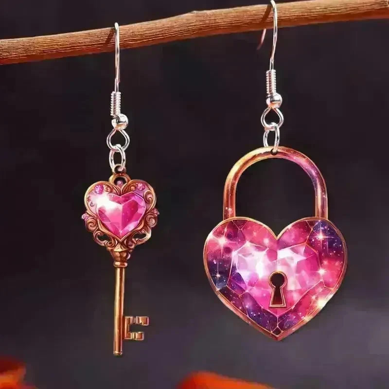 Romantic Key Heart Lock Acrylic Types A And B Earrings - EX-STOCK CANADA