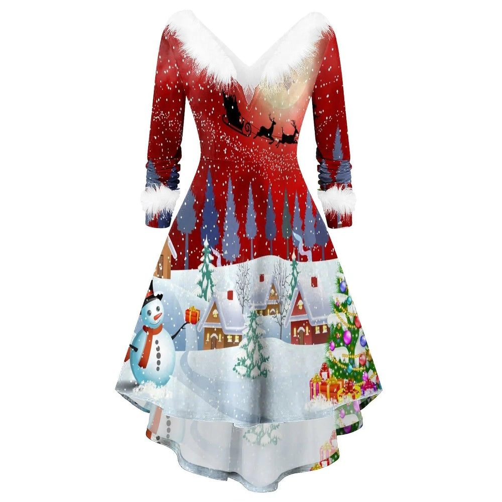 Women's Christmas Long Sleeve V-neck Irregular Dress EX-STOCK Canada