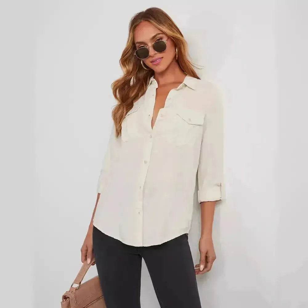 Formal Work Denim shirts for women Leisure Lapel Single Breasted Women's Long Sleeve Denim Shirt Women button down shirts - EX-STOCK Canada