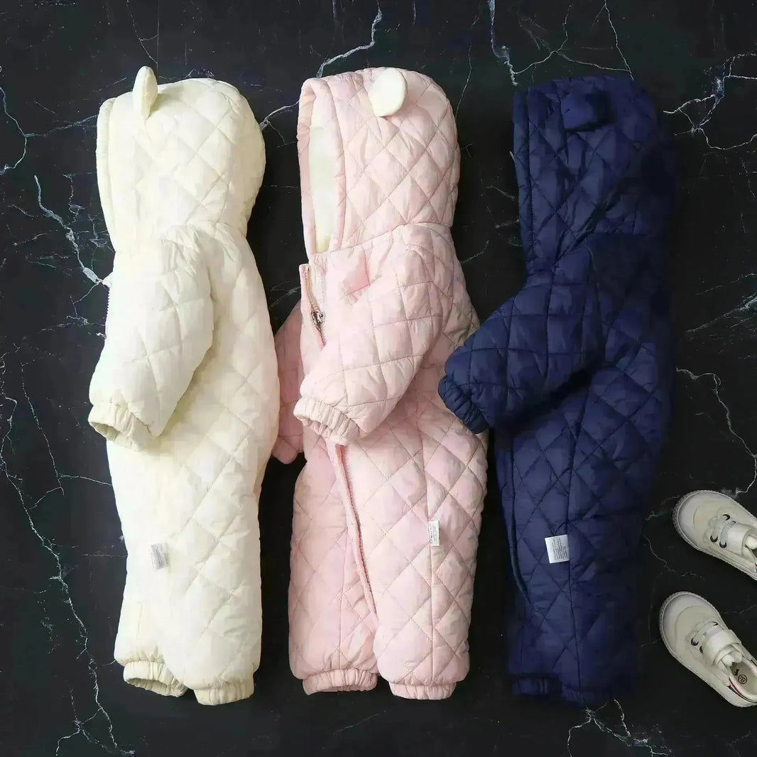 Hooded Fleece-lined Thick Baby Winter Romper Puffer Overall Jumpsuit - EX-STOCK CANADA