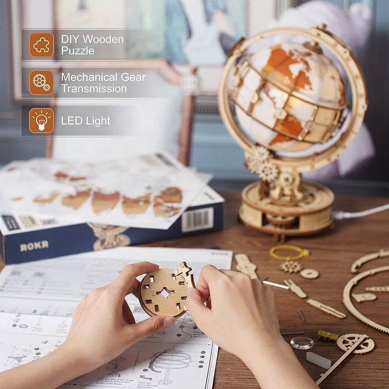 Robotime ROKR Luminous Globe 3D Wooden Puzzle Games Assemble Model Buliding Kits Toys Gift - EX-STOCK Canada