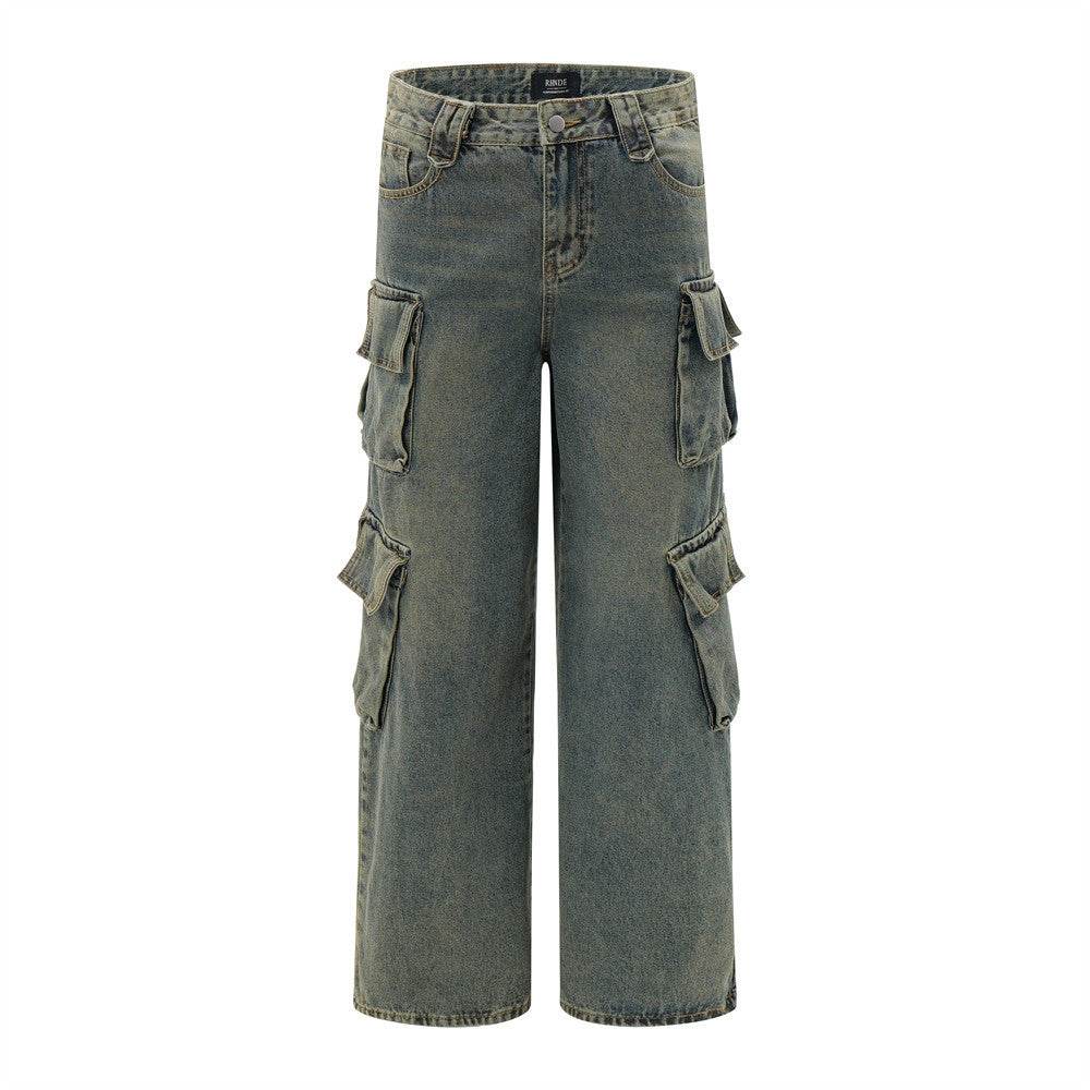 Punk Distressed Washed Denim Jeans Cargo Pant Men - EX-STOCK Canada