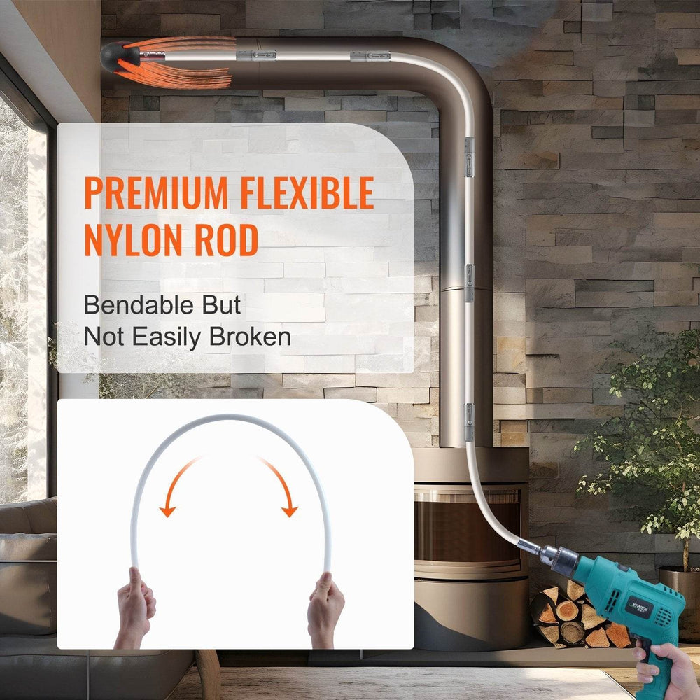 30 Feet Chimney Sweep Kit, W 9 Reinforced Nylon Flexible Rods, Ergonomic Chimney Cleaning Brush, 360-Degree Brush Chimney Cleaner, Rich Accessories For Fireplace Flue Home Use Fits Most Pipes - EX-STOCK Canada