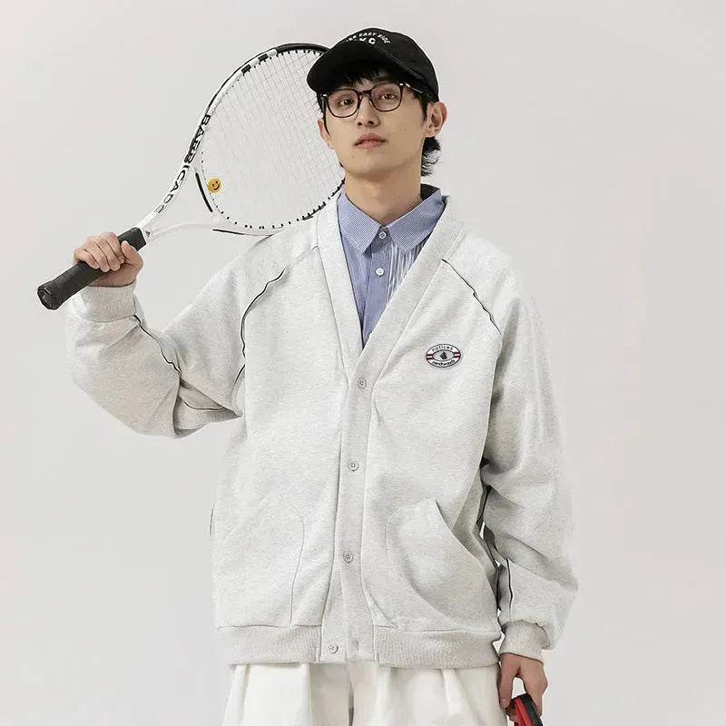 Retro Solid Color Cotton Athletics Sports Cardigan For Men - EX-STOCK Canada