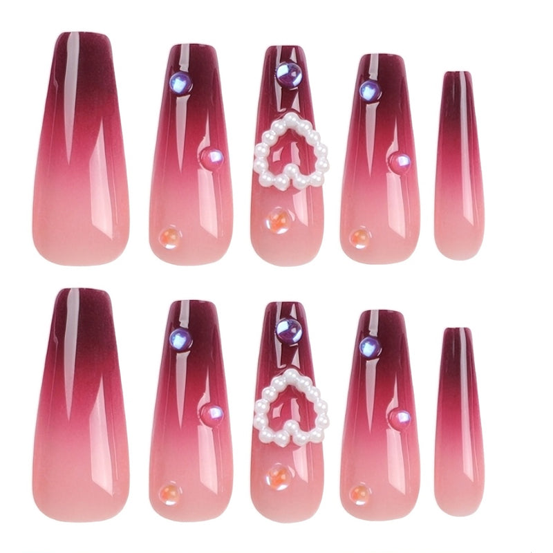 24 PCS Red Heart Nail Art, Long Length Long Water Pipe Fake Nails,Square Head Nail Tips False Nail EX-STOCK Canada
