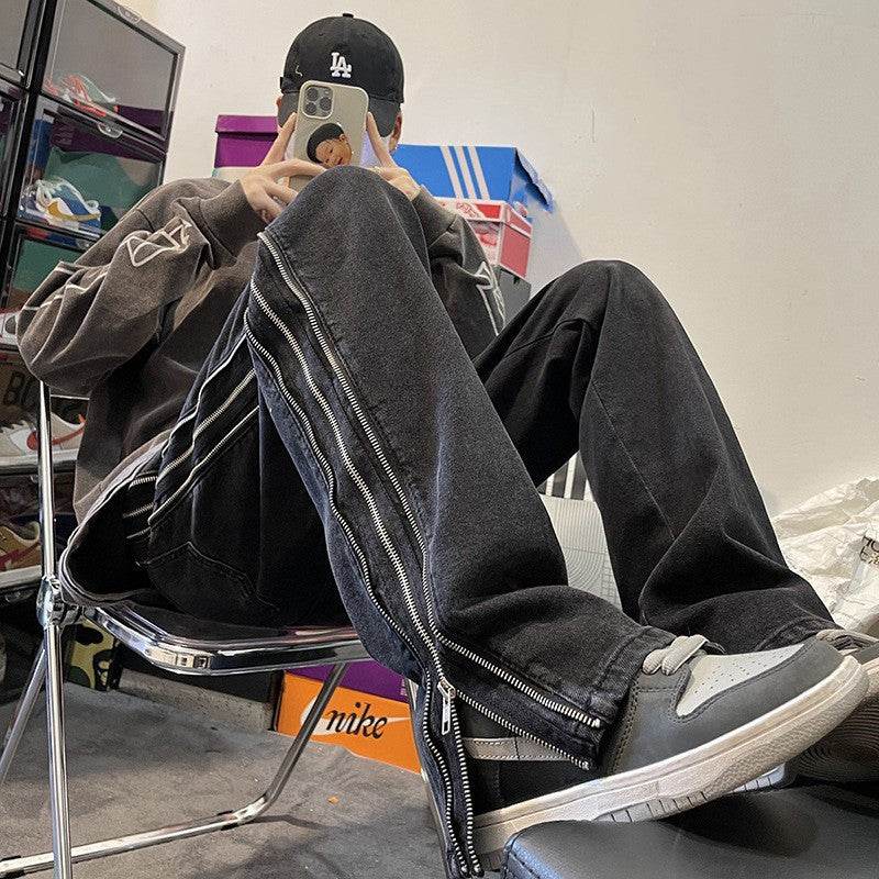 American Zippered Denim Straight Trousers For Men Jeans - EX-STOCK Canada