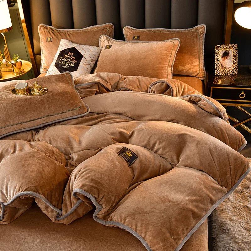 Juego de ropa de cama de franela coral de invierno gruesa, doble cara, con funda de edredónEX-STOCK Canada