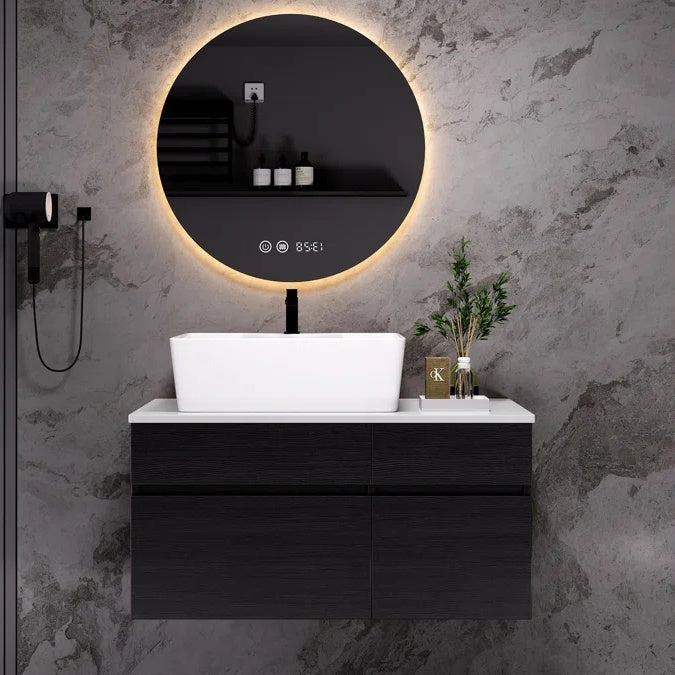 31.5 Inches Wall Mounted Single Bathroom Vanity With Engineered Stone Top EX-STOCK