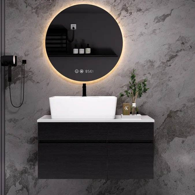31.5 Inches Wall Mounted Single Bathroom Vanity With Engineered Stone Top - EX-STOCK Canada