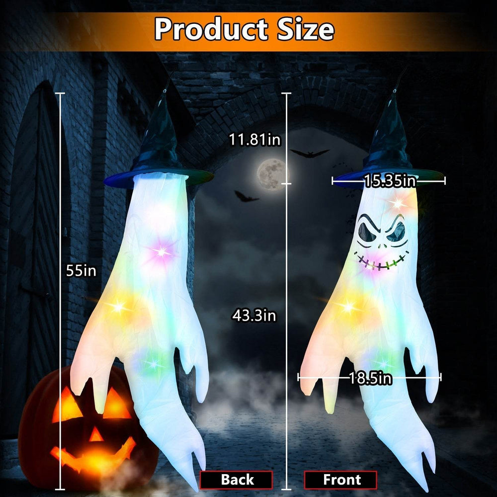 4Pcs Per Set Halloween Ghosts With Witch Hats Windsocks Hanging Decoration With Colorful LED Light Outdoor Flag Wind Socks Halloween Party Decoration For Yard Garden Tree - EX-STOCK Canada