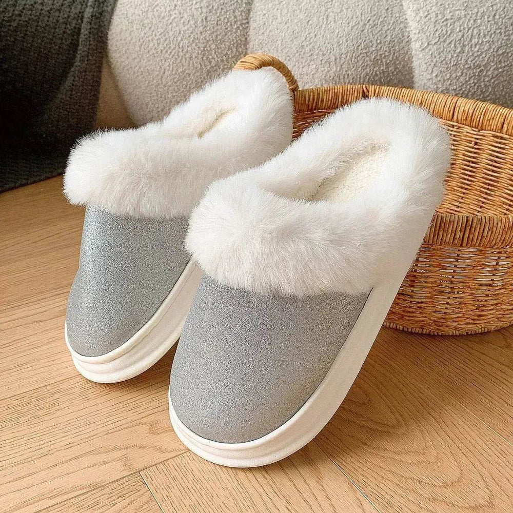 Fashion Frosted Sequined Plush Slippers Winter Warm Home Indoor Non-slip Bedroom Floor Fuzzy Slipper For Couple Women House Shoes - EX-STOCK Canada