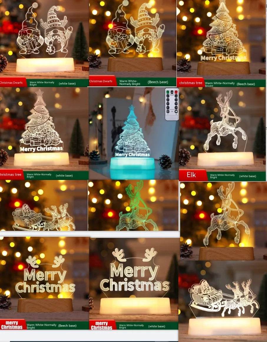 Christmas Decoration 3D Lamp Acrylic LED Night Lights New Year Valentines Day Christmas Kids Gift Christmas Ornaments - EX-STOCK Canada