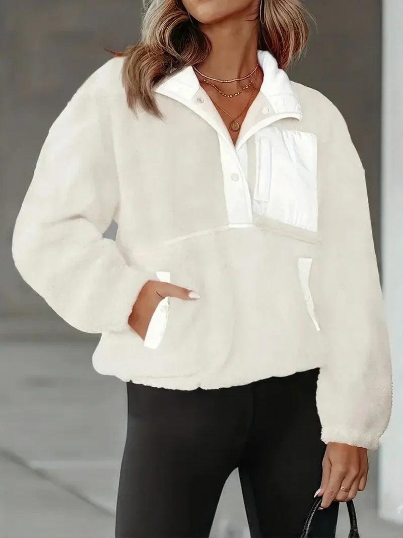 Women's Fashion Sweatshirt Fleece Stand Collar Zipper Pocket Top EX-STOCK Canada