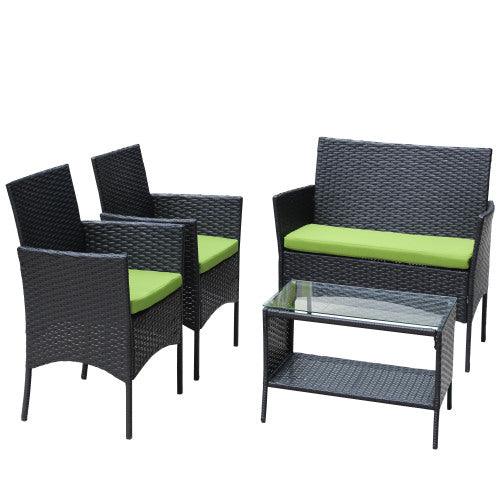 Juego de mobiliario de patio de ratán de 4 piezas, sofá de mimbre con cojines para patio exterior, cojín verdeEX-STOCK Canada