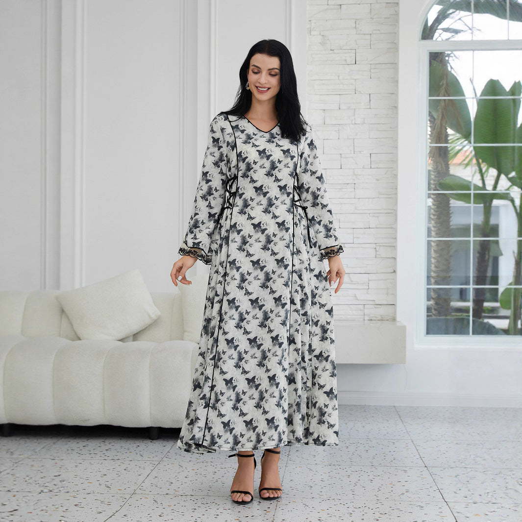 Fashion Printed Muslim Robe Abaiya Dress - EX-STOCK Canada