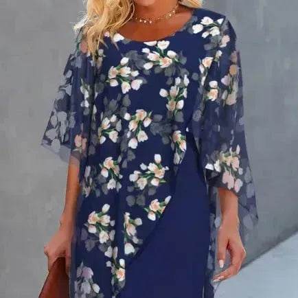Printed Floral Chiffon Fashion Straight Cut Modest Dress - EX-STOCK Canada